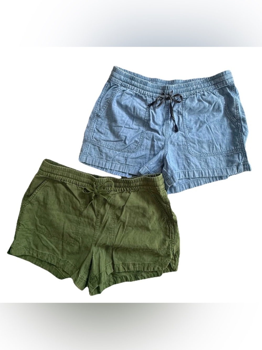 J. Crew Women’s Drawstring Shorts Blue & Green Cotton Linen Blend